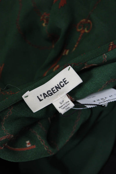 L'Agence Women Silk Camisole Green V-Neck Graphic Print Petite Size S