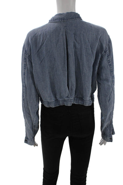 Splendid Women Blue Lyocell Windbreaker Collared Drawstring Long Sleeve Size S