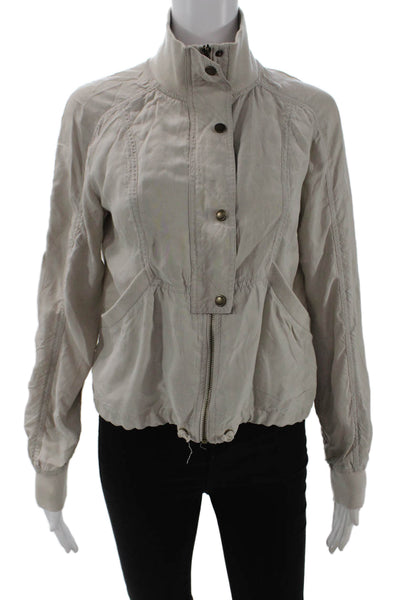 Marrakech Womens Bomber Jacket Beige High Neck Long Sleeve Size XS