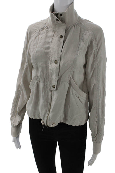Marrakech Womens Bomber Jacket Beige High Neck Long Sleeve Size XS