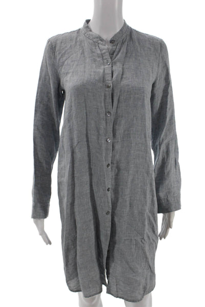 Eileen Fisher Women Shirt Dress Gray Organic Linen Long Sleeve Size 2XS