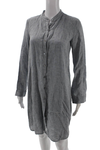 Eileen Fisher Women Shirt Dress Gray Organic Linen Long Sleeve Size 2XS