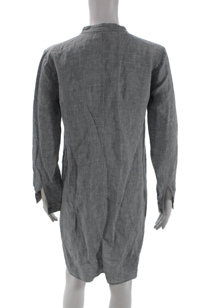 Eileen Fisher Women Shirt Dress Gray Organic Linen Long Sleeve Size 2XS