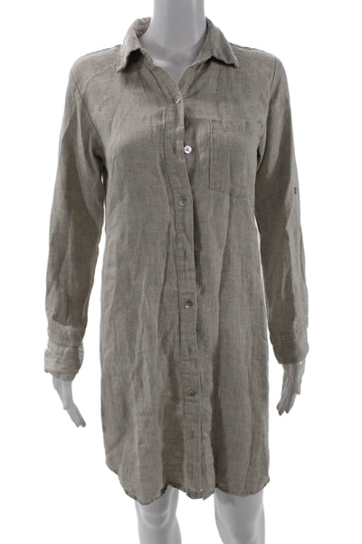 Karen Kane Women Beige Linen Collared Long Sleeve Shirt Dress Size XS