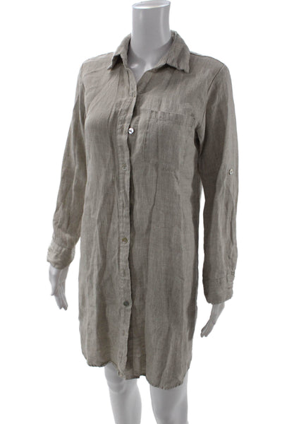 Karen Kane Women Beige Linen Collared Long Sleeve Shirt Dress Size XS