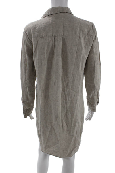 Karen Kane Women Beige Linen Collared Long Sleeve Shirt Dress Size XS