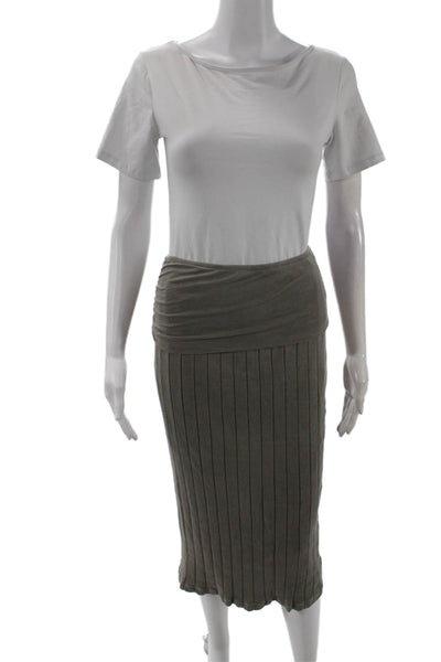 Standard James Perse Women Straight Pencil Skirt Gray Striped Linen Midi Size 1