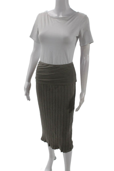 Standard James Perse Women Straight Pencil Skirt Gray Striped Linen Midi Size 1
