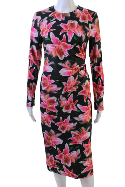 Jonathan Cohen, Women Black Floral Bodycon Sheath Dress Long Sleeve Size S