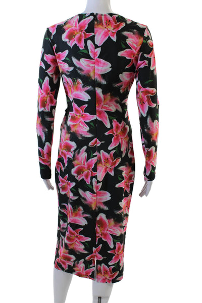 Jonathan Cohen, Women Black Floral Bodycon Sheath Dress Long Sleeve Size S