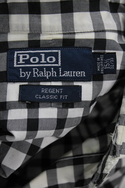 Polo Ralph Lauren Mens Button-Down Check Cotton Dress Shirt Black Size 15.5