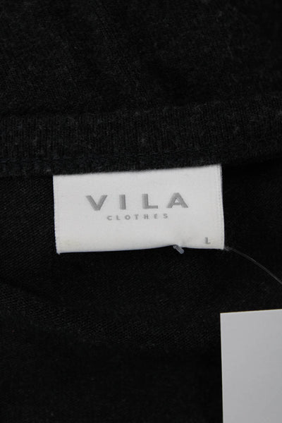 Vila Women Shift Sweater Dress Black Long Sleeve Round Neck Size L