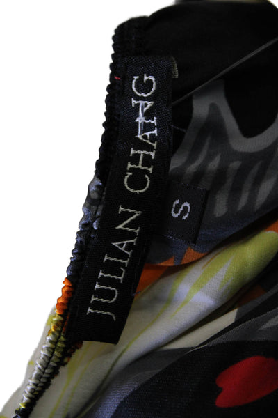 Julian Chang Women Shift Dress Silk Black Graphic Butterfly 3/4 Sleeve Size S
