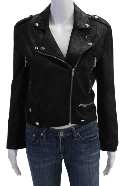 Capulet Womens Biker Motorcycle Jacket Black Collared Button Size S