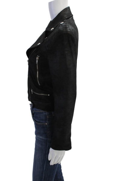 Capulet Womens Biker Motorcycle Jacket Black Collared Button Size S