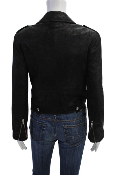 Capulet Womens Biker Motorcycle Jacket Black Collared Button Size S
