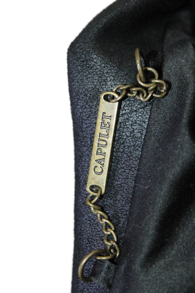 Capulet Womens Biker Motorcycle Jacket Black Collared Button Size S