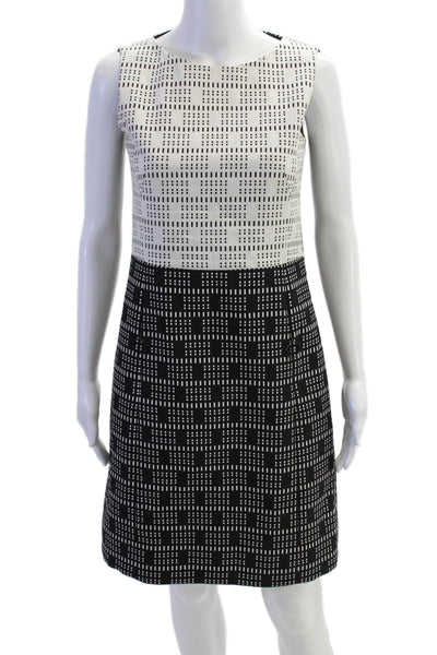Akris Punto Women Shift Black Cotton Geometric Sleeveless Midi Dress Size 4