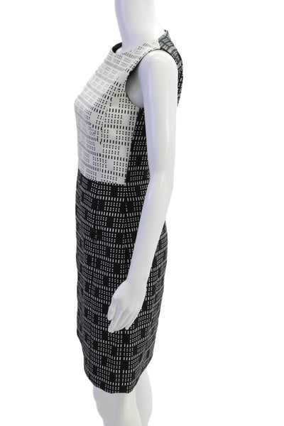 Akris Punto Women Shift Black Cotton Geometric Sleeveless Midi Dress Size 4