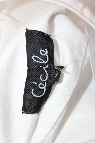 Cecile Womens Cropped Button-Up Blouse White High Neck Short Sleeve Size S