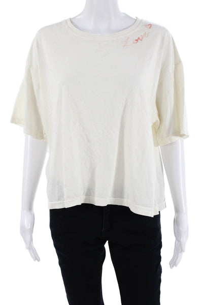 Designer Women Basic White Crew Neck Short Sleeve T-Shirt Size M