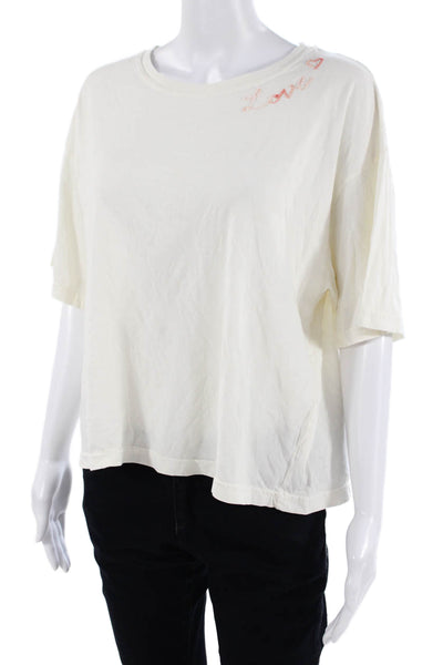 Designer Women Basic White Crew Neck Short Sleeve T-Shirt Size M