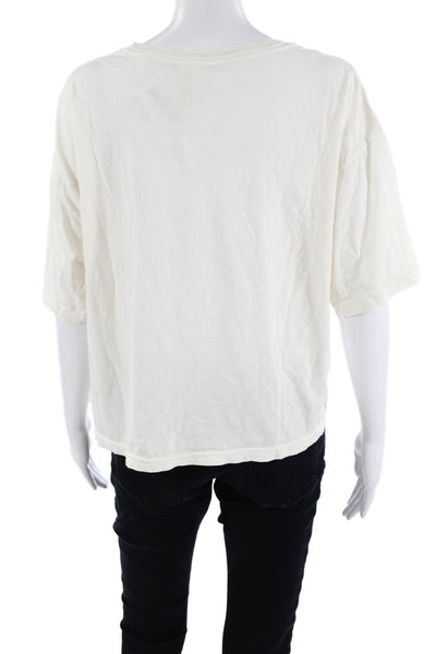 Designer Women Basic White Crew Neck Short Sleeve T-Shirt Size M