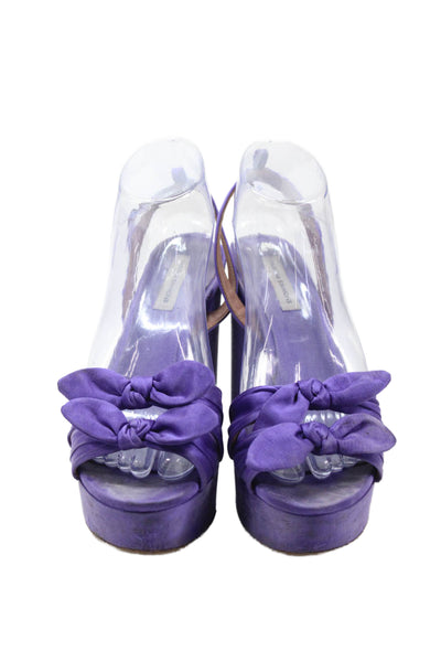 Tabitha Simmons Women's Open Toe Block Heels Slingback Sandals Purple Size 37.5