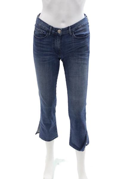 3x1 NYC Women Cropped Blue Mid Rise Jeans Button Fly Size 25