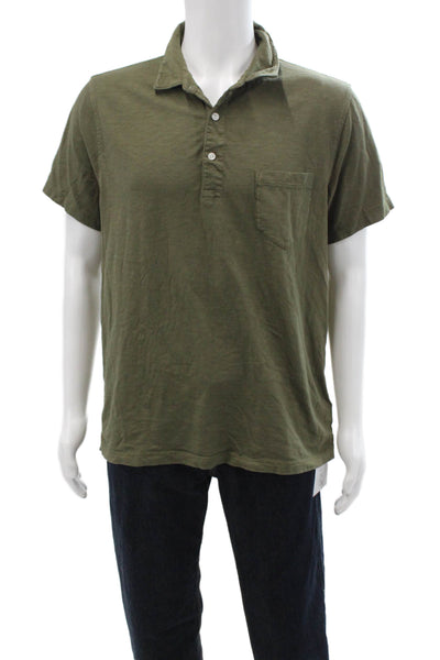 J Crew Mens Short Sleeves Polo Shirt Green Cotton Size Large
