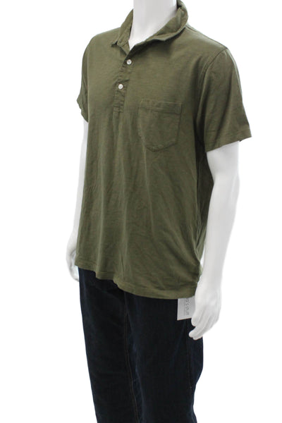J Crew Mens Short Sleeves Polo Shirt Green Cotton Size Large