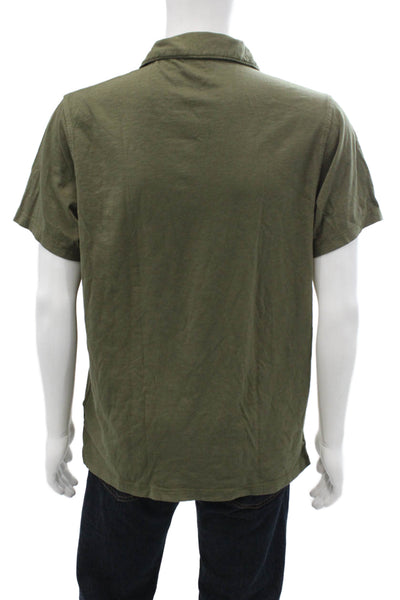 J Crew Mens Short Sleeves Polo Shirt Green Cotton Size Large