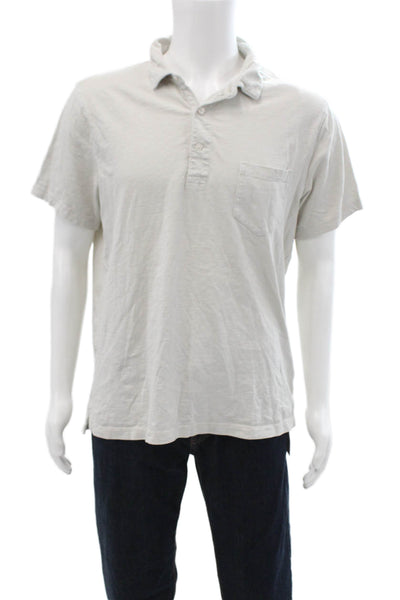 J Crew Mens Short Sleeves Polo Shirt Light Grey Cotton Size Large