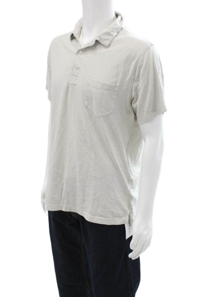 J Crew Mens Short Sleeves Polo Shirt Light Grey Cotton Size Large