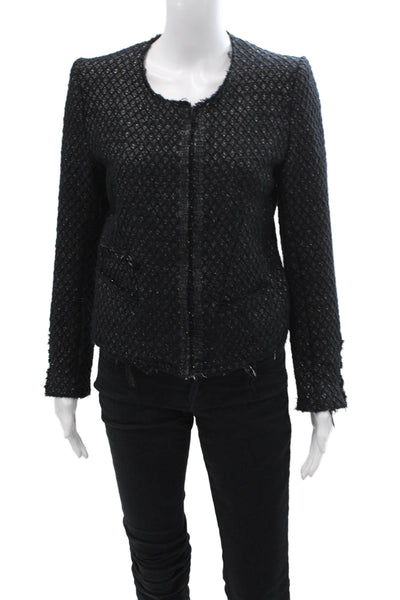 IRO Women Black Geometric Zip Blazer Wool Blend Long Sleeve Size 2