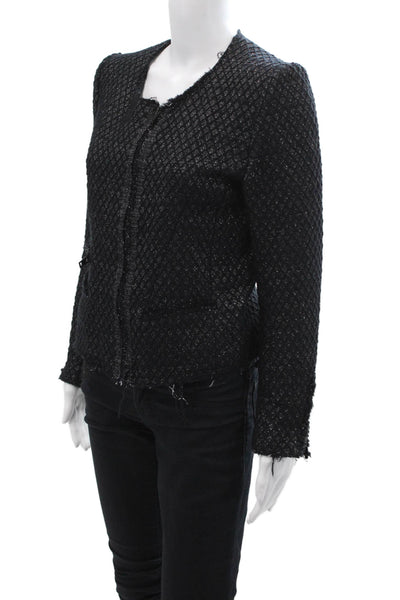 IRO Women Black Geometric Zip Blazer Wool Blend Long Sleeve Size 2