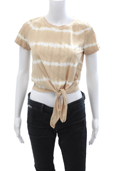 Intermix Womens Cropped Striped Cotton Crew Neck T-Shirt Beige Size PP