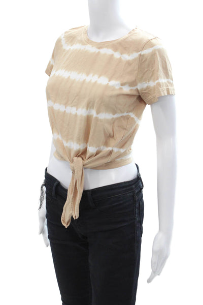 Intermix Womens Cropped Striped Cotton Crew Neck T-Shirt Beige Size PP