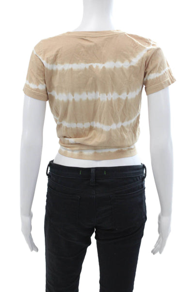 Intermix Womens Cropped Striped Cotton Crew Neck T-Shirt Beige Size PP