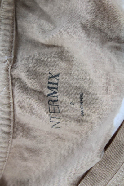 Intermix Womens Cropped Striped Cotton Crew Neck T-Shirt Beige Size PP