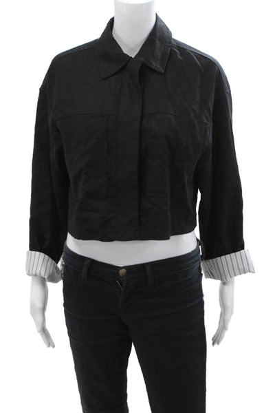 Zara Women Black Viscose Collared Long Sleeve Jacket Button Size M