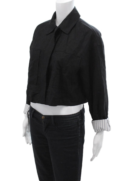 Zara Women Black Viscose Collared Long Sleeve Jacket Button Size M
