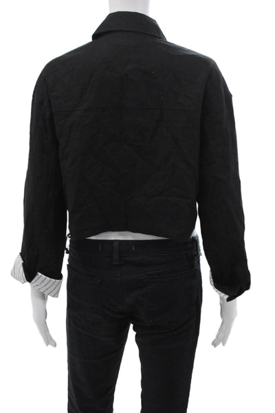 Zara Women Black Viscose Collared Long Sleeve Jacket Button Size M