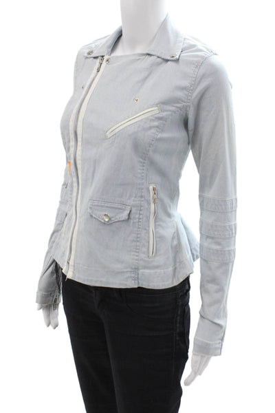 Joes, Women, Biker Motorcycle Jacket Light Blue Striped Long Sleeve Size XS