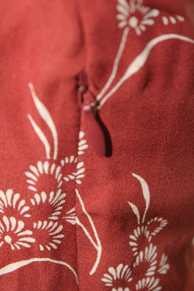 Cinq A Sept Women Brown Silk Floral V-Neck Tie Short Sleeve Blouse Size XS