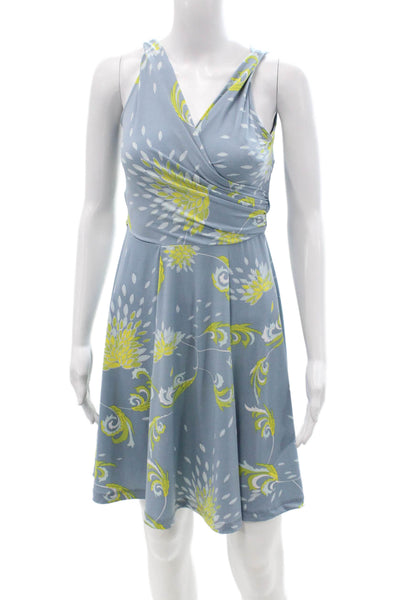 Tori Richard Women Fit & Flare Dress Light Blue Floral V-Neck Size XS