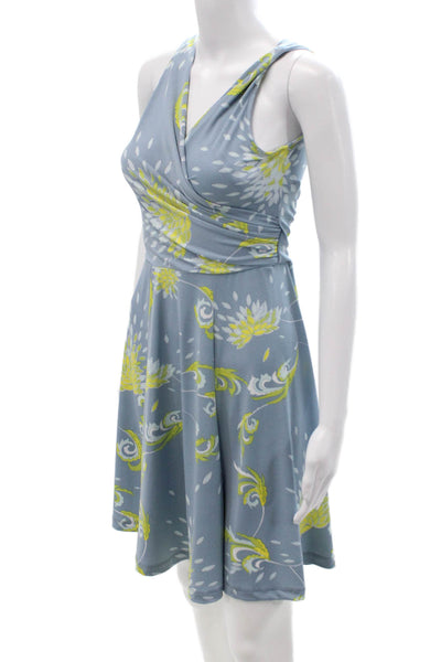 Tori Richard Women Fit & Flare Dress Light Blue Floral V-Neck Size XS