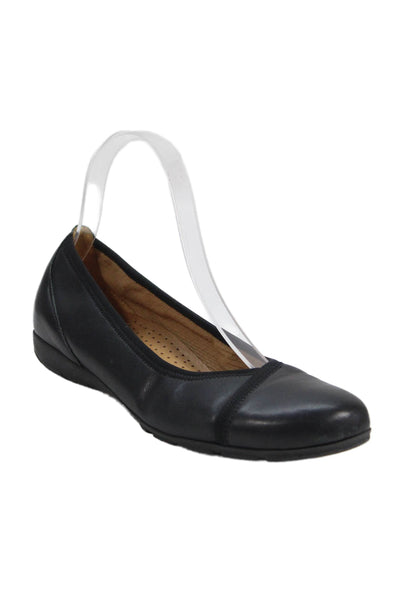 Gabor Womens Leather Slip-On Casual Flats Black Size 4.5