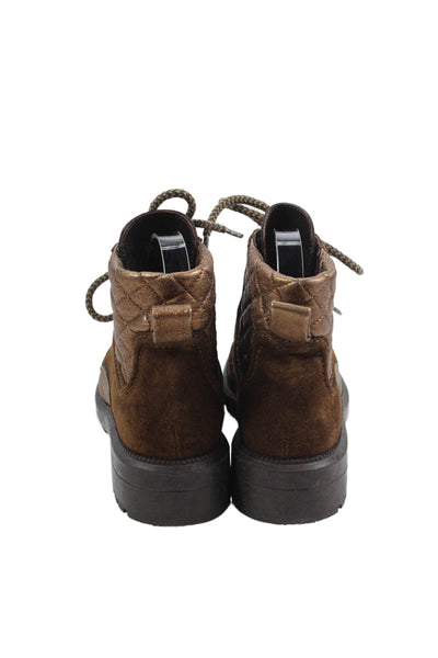 Aquatalia Womens Leather Metallic Lace-Up Ankle Combat Boots Brown Size 7