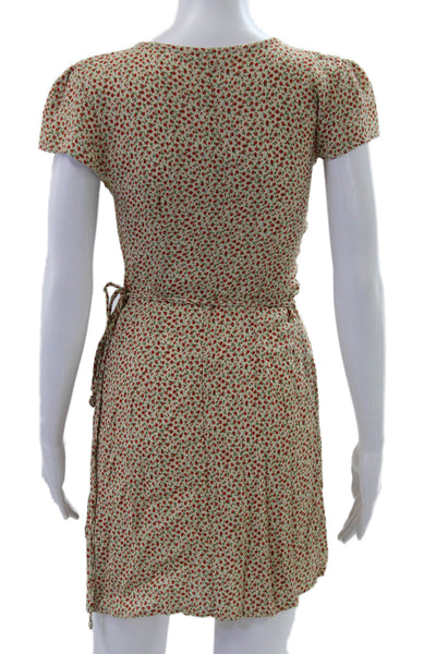 Brandy Melville Women Wrap Mini Floral Beige V-Neck Dress Size One Size